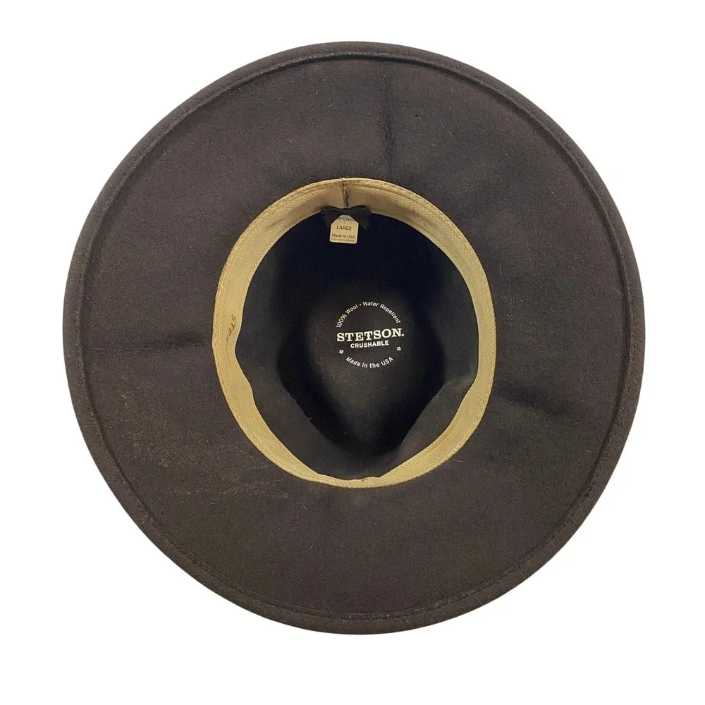 Stetson Crushable Wool Fedora Hat Brown Water Repellent Large Made in USA - Picture 7 of 13
